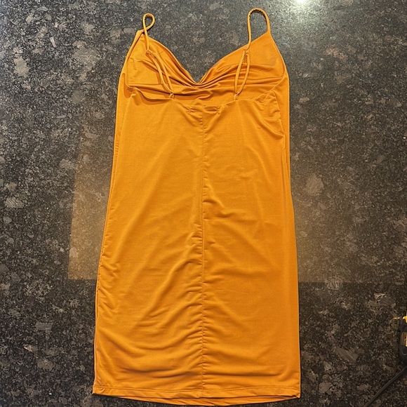 Revamped - Orange Fitted Satin Mini Dress - Picture 2 of 5
